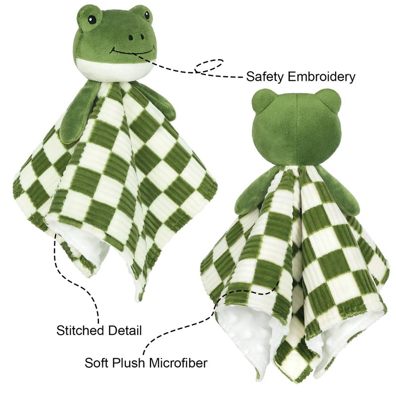 BEILIMU Baby Lovey Blanket for Boys Girls Super Soft Checkerboard Gingham with Minky Dot Fabric Backing Frog Stuffed Animal Lovely Snuggle Toy Green 14 Inch - Image 3